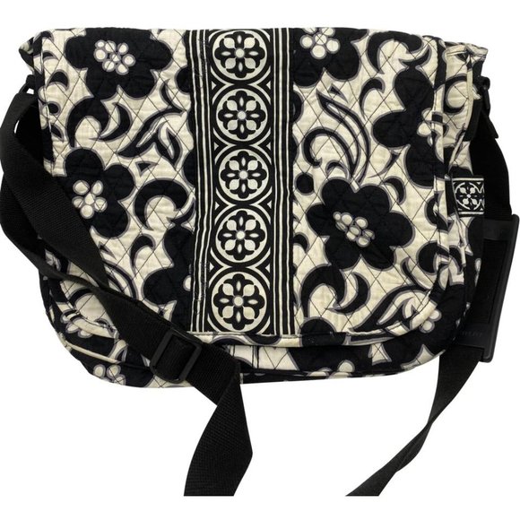 VERA BRADLEY Black & White Floral Messenger Bag - Picture 1 of 10